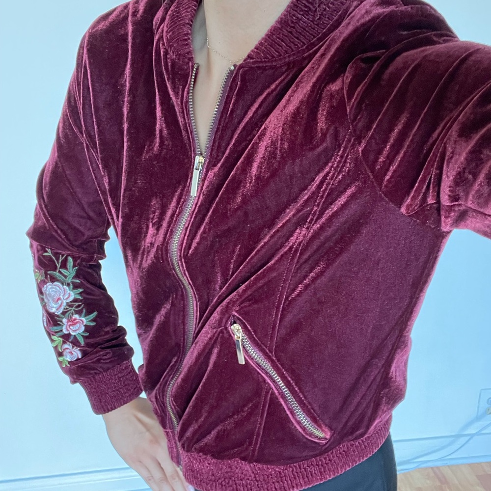 Vintage Velvet Maroon Yoki Bomber Jacket w Floral
